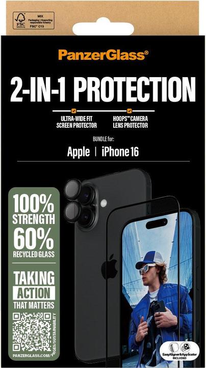 Actual product image PanzerGlass 2-in-1 Set (1 Piece, Apple iPhone 16)