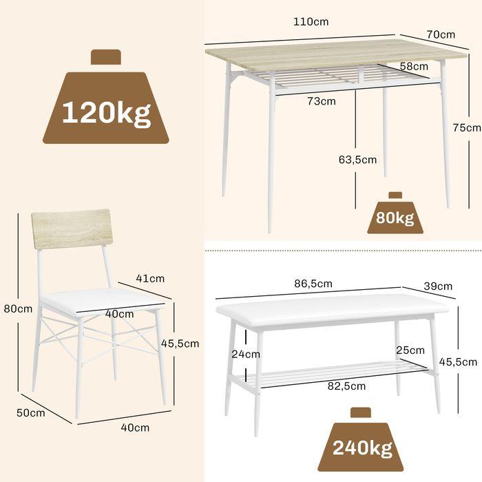 Actual product image Swisshandel24 Essgruppe 4er-Set, Esstisch mit Bank und 2 Stühlen, Küchentisch-Set mit Ablage (110 x 70 x 75 cm)