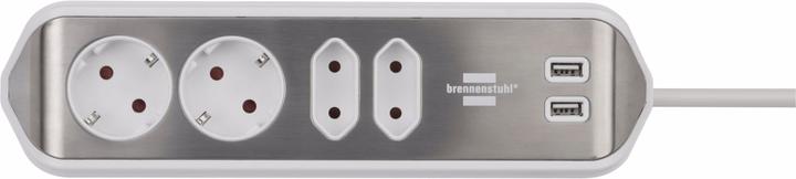 Image du produit Brennenstuhl Bâti de prises d'angle (4 x, CEE 7/16, USB, 2 m)