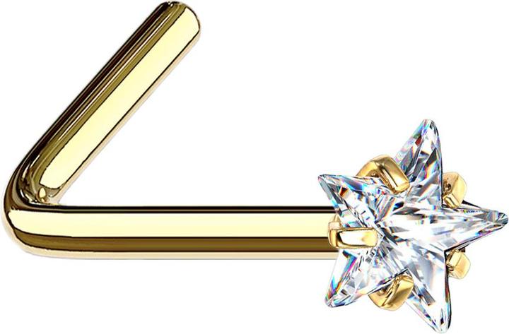 Image du produit Star Piercing Nasenstecker gewinkelt vergoldet Kristallstern silber gefasst (sans laiton, Acier chirurgical 316L)
