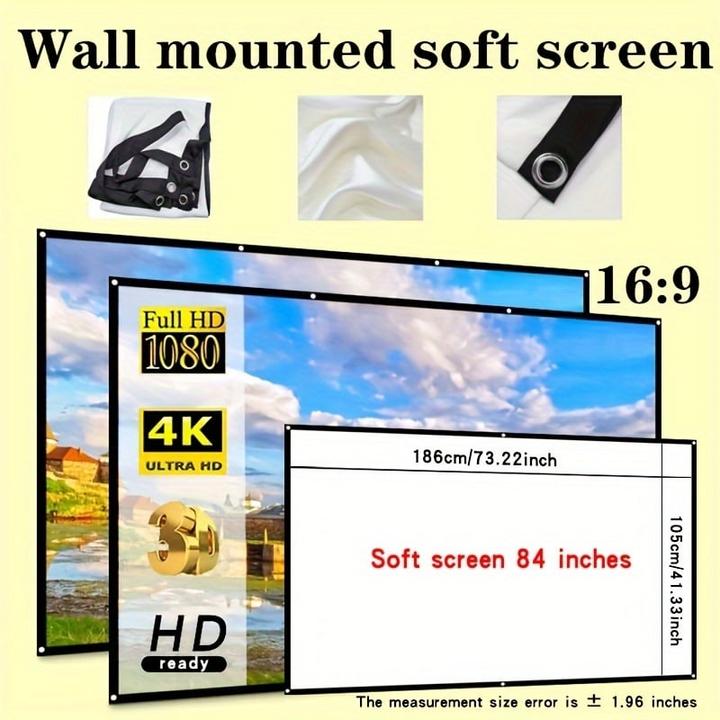 Immagine prodotto PhoneLook Doppelseitige 16:9 Projektionsleinwand mit pflegeleichtem, bügelbarem Stoff (120 Zoll, 305 cm) (120", 16:9)