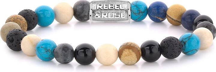 Produktbild Rebel & Rose Armband Summer Breeze RR-80064-S-L+ Herren (20 cm, Lavastein, Achat, Fossil, Türkis, Larvikit, Edelstahl)