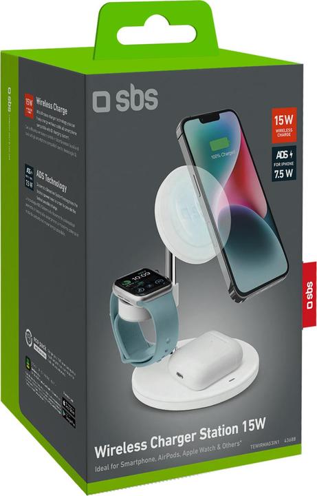 Image du produit SBS Station de charge inductive 3 en 1 15W blancá (15 W)