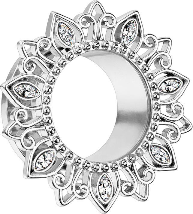 Produktbild Star Piercing Flesh Tunnel silber Lotusblume Kristall silber (Messing, Chirurgenstahl 316L)