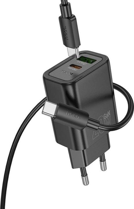 Actual product image Hoco Adapter wall charger USB A + Type C + cable Type C to Lightning PD QC3.0 3A 20W N61 black (5 W)