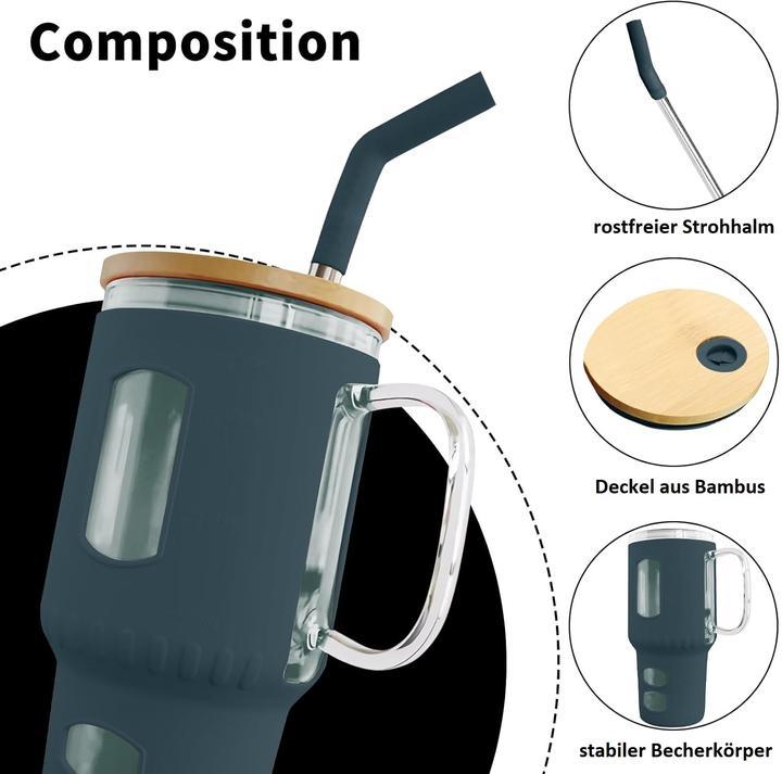 Produktbild Gewürzladen Näfels Glasbecher mit Strohhalm & Bambusdeckel (0.96 l)
