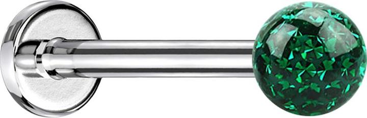 Actual product image Star Piercing Micro Labret silver with crystal ball green and epoxy protective layer (without brass, Surgical steel 316L)
