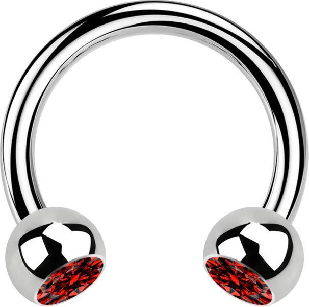Star Piercing Micro Circular Barbell silber mit zwei Kugeln Kristall rot (ohne Messing, Chirurgenstahl 316L)