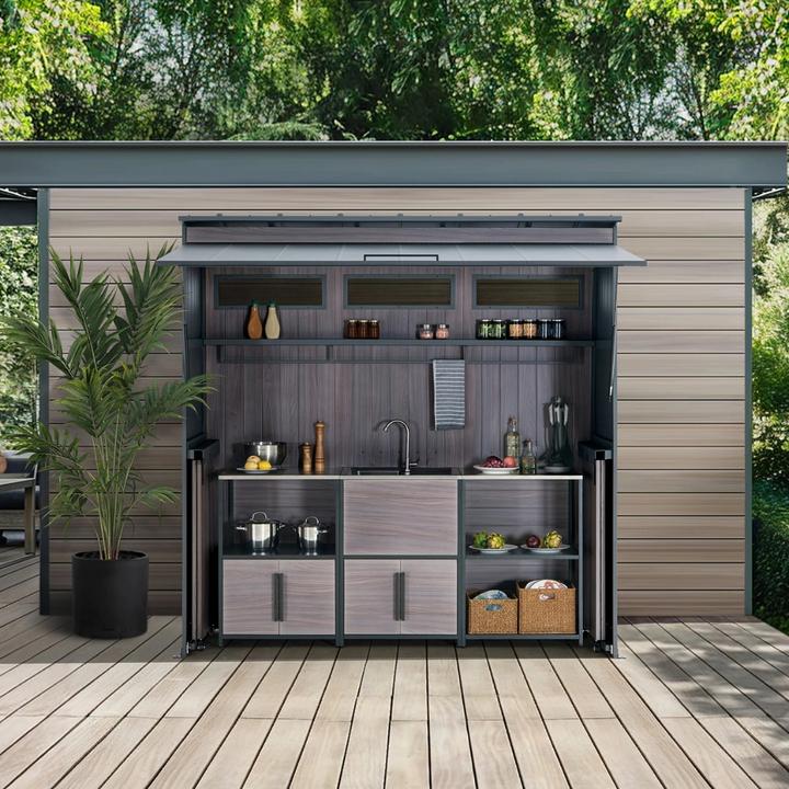 Image du produit Ventaris Outdoor-Küche Gartenhaus 220 cm x 94 cm x 226 cm mit Einrichtung Anthrazit