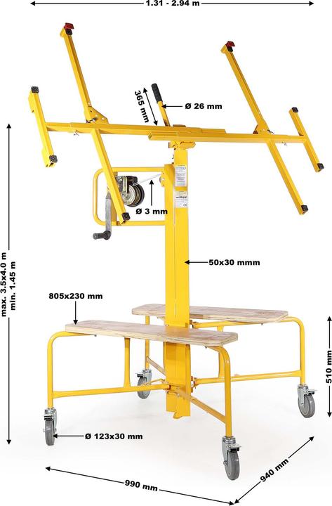 Produktbild Wiltec XPOtool Plattenheber 75kg 145-350cm Montagehilfe Paneelheber Trockenbau Lift (75 kg)