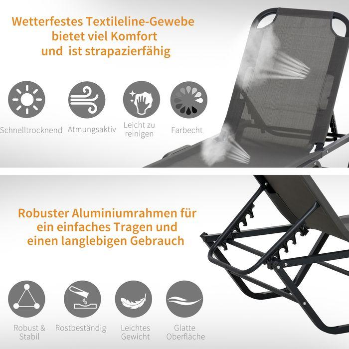 Produktbild Swisshandel24 Sonnenliege Strandliege 5-Stufige Alu Gartenliege Relaxliege Texteline Grau+Schwarz 163 x 58,5 x 91 (163 cm)