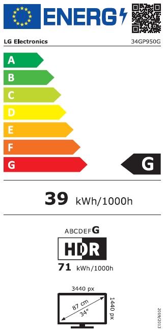 Energy Label LG UltraGear 34GP950G-B (3440 x 1440 pixels, 34")