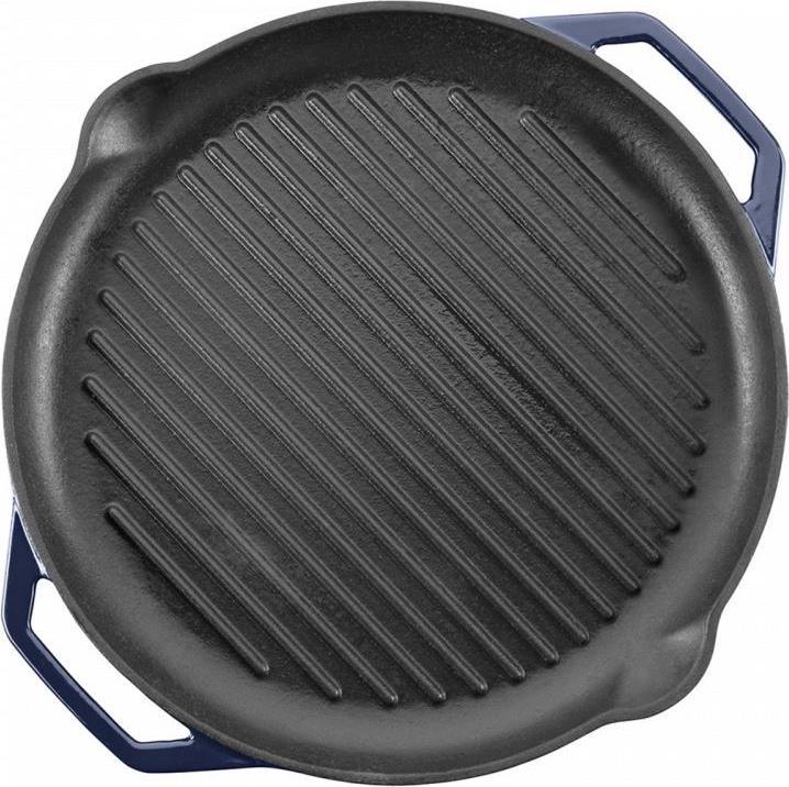Actual product image Enameled Ribbed Cast Iron Frying Pan Blu (34 cm, Grill pan, Cast iron)