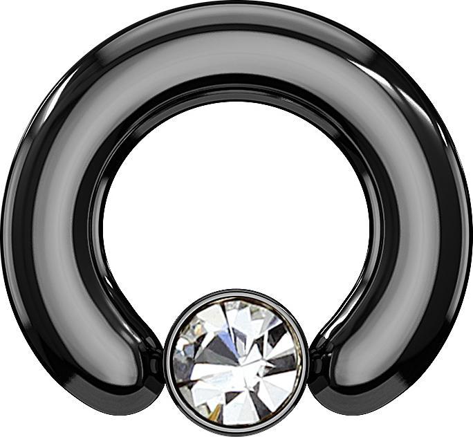 Actual product image Star Piercing Closure ring black disc crystal silver (Surgical steel 316L, without brass)