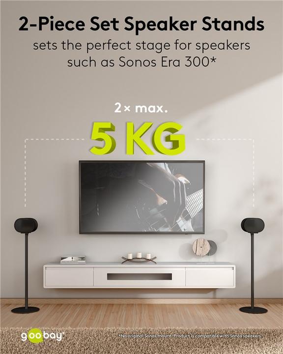 Actual product image Goobay Speaker stand Modern Era 3 Base, black (1 pcs., Stand, Not movable)