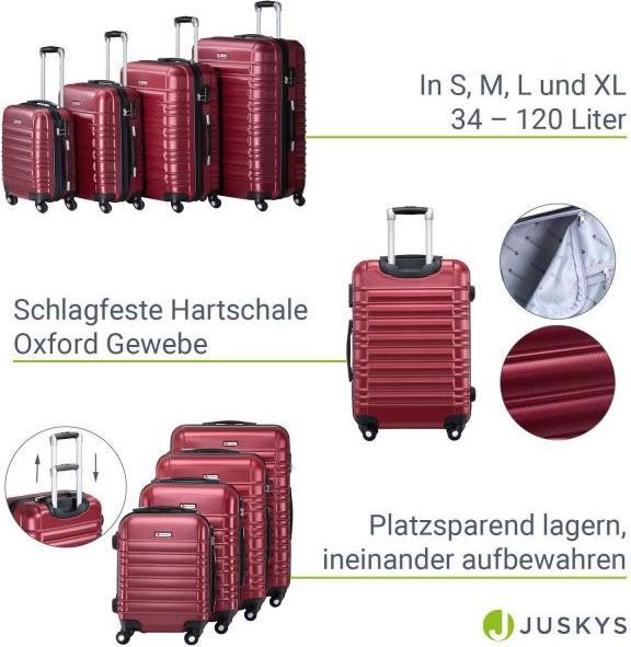 Produktbild Juskys Hartschalen Kofferset Rom (120 l, Handgepäck (bis 50l), M (50 - 90l), L (90 - 115l), XL (ab 115l))