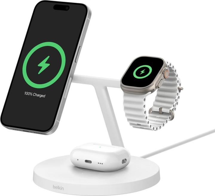 Produktbild Belkin BOOST CHARGE PRO Qi2 3in1 magn.Ladestat.15W ws. WIZ032kqWH (15 W)