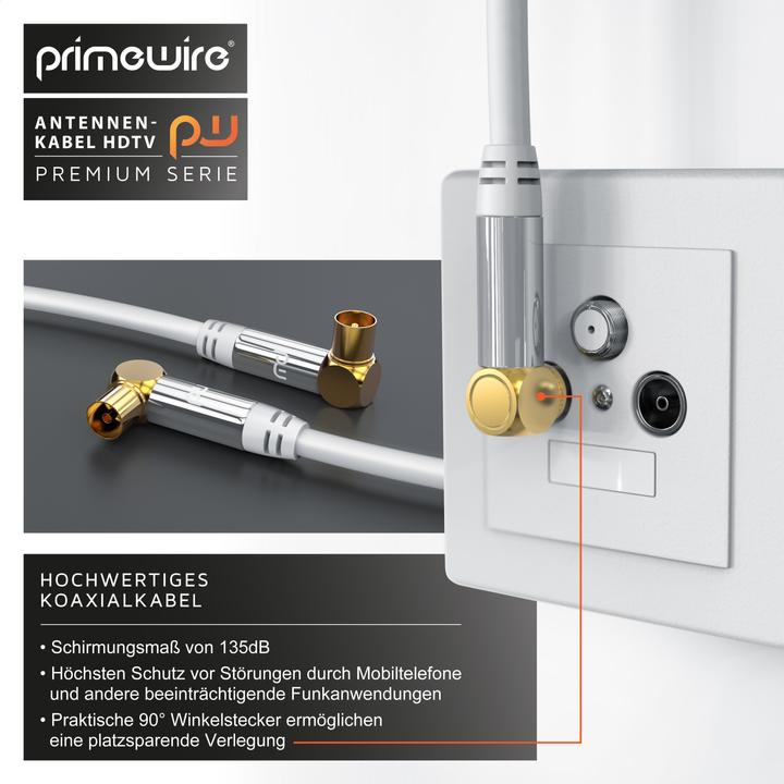 Produktbild Primewire Antennenkabel 90° gewinkelt | HDTV Premium Koaxialkabel 135dB / 75 Ohm | FullHD / 4k Ultra HD (85 dB, Antennenkabel)