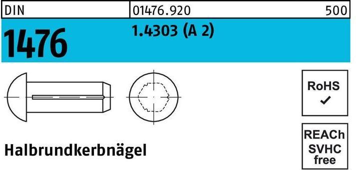 Actual product image Half-round grooved nail DIN 1476 2.5 x 10 1.4303 (A 2) DIN 1476