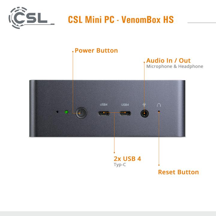 Produktbild CSL Mini-PC VenomBox 8845HS (AMD Ryzen 7 8845HS, 96 GB, 4000 GB, Radeon 780M)