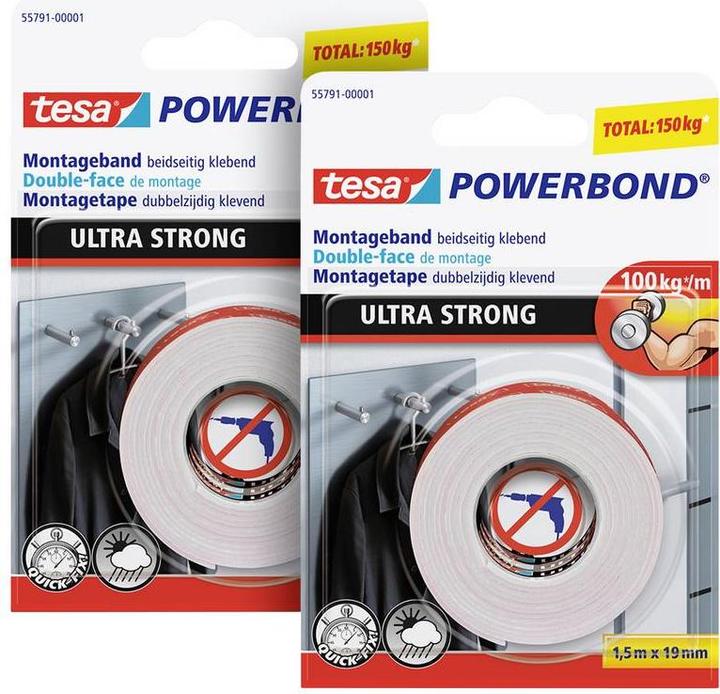 Produktbild tesa 2x Powerbond ULTRA STRONG doppelseitiges Montageband (19 mm)