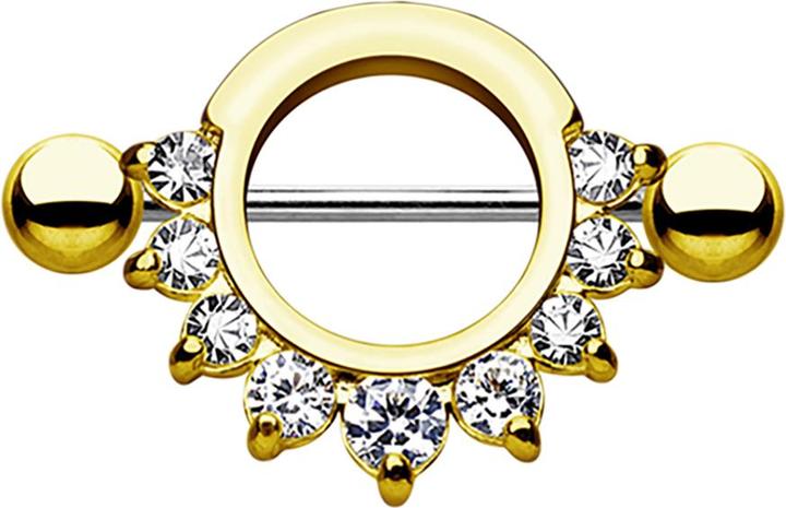 Immagine prodotto Star Piercing Barbell rund mit 9 Kristallen vergoldet (senza ottone, Acciaio chirurgico 316L)
