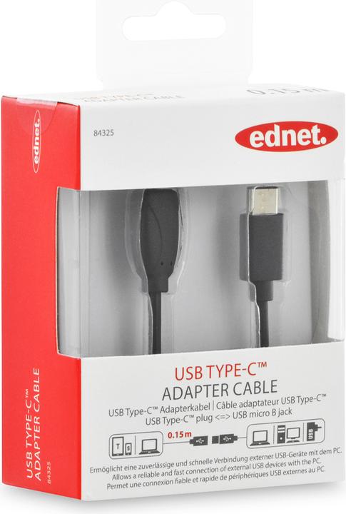 Image du produit ednet Câble adaptateur USB de Type-C™, Type-C™ vers Micro B (0.15 m, USB 2.0)