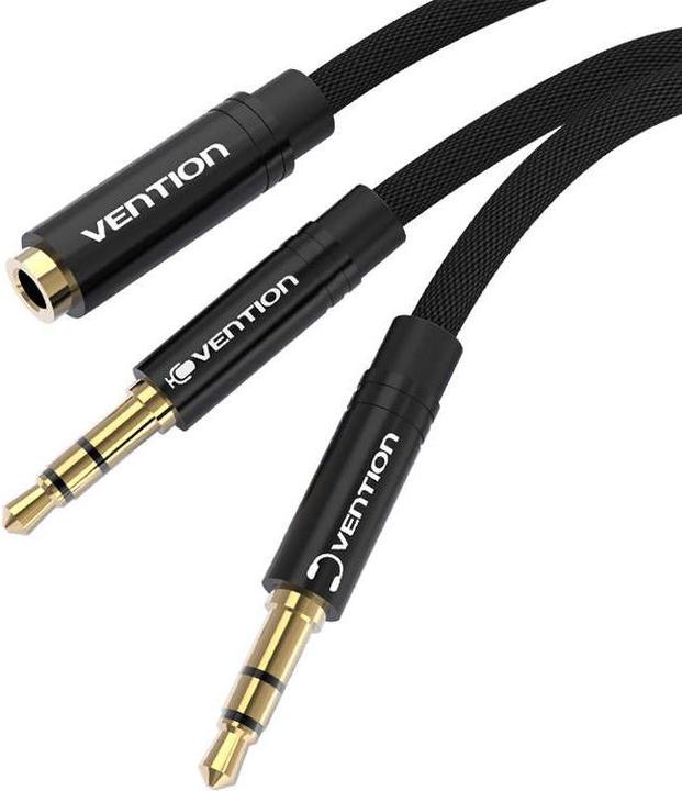 Produktbild Vention Cable mini jack 3.5 mm (female) to 2x mini jack 3.5 mm (male) BBLBAB 0.6m (black) (0.60 m)