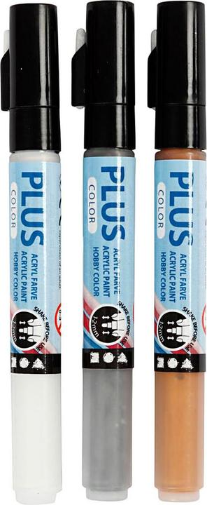 Creativ Company Acrylic Marker Plus Color 1-2 mm Set of 3, White/Silver/Gold (White, Gold, Silver, 2 mm, 3 x)