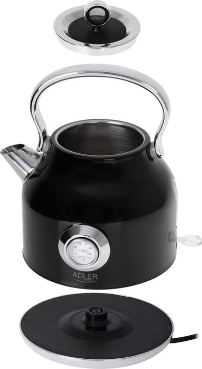 Produktbild Adler AD 1346b Kettle with a Thermomete, Electric, Power 2200 W, Capacity 1.7 L, Black (1.70 l, EU-Stecker)