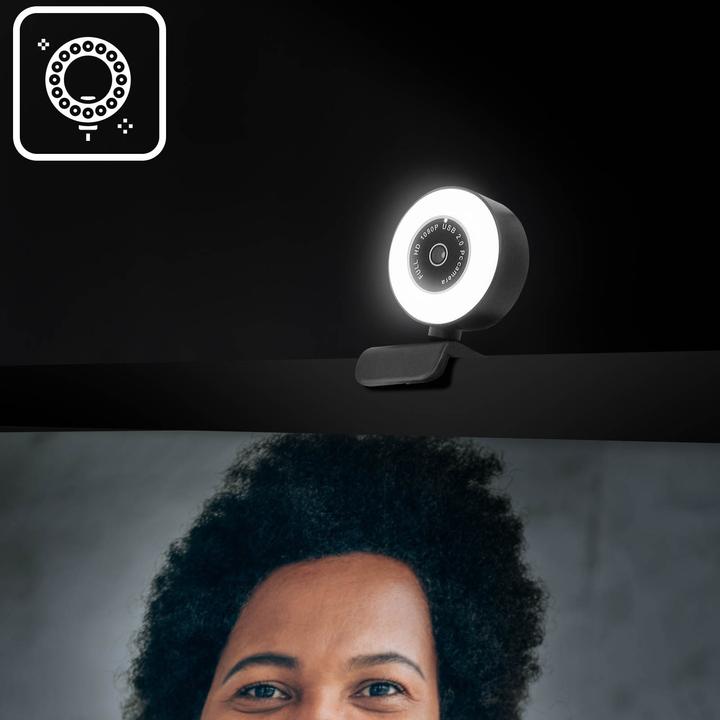 Produktbild Avizar Webcam Ring Light USB 1080p Full HD Light Ring, mit Mikrofon - Schwarz (2 Mpx)