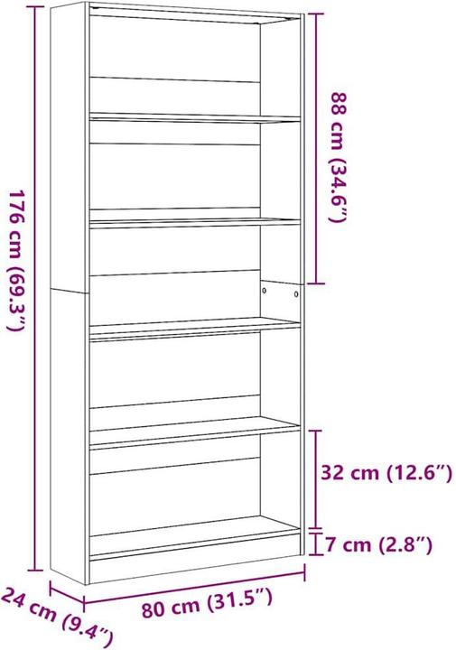 Produktbild VidaXL Bücherregal Hochglanz-Weiss 80x24x176 cm Holzwerkstoff (80 x 24 x 176 cm)