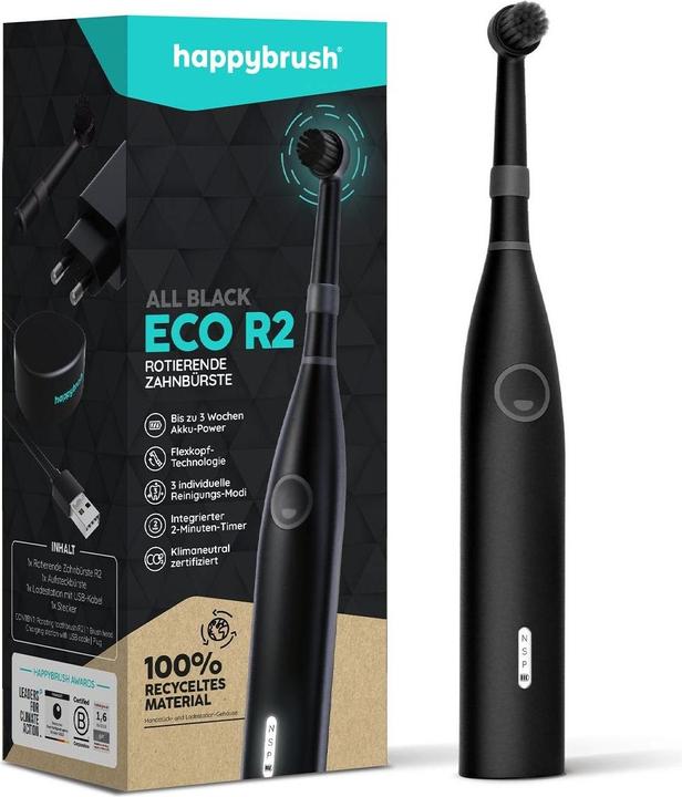 Image du produit happybrush Brosse à dents rotative ECO R2 Noir (Brosse à dents oscillo-rotative)