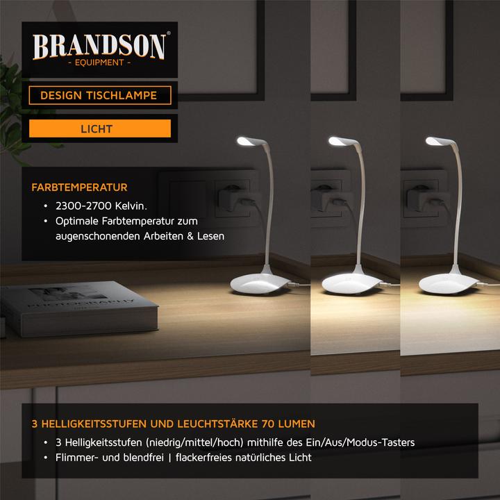 Actual product image Brandson USB Lamp, LED Desk Lamp, LED Table Lamp Bedside Lamp, 3 Brightness Levels (70 lm)