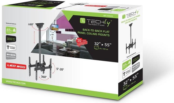 Produktbild Techly Telescopic Ceiling Support Dual (Decke, 55", 90 kg)