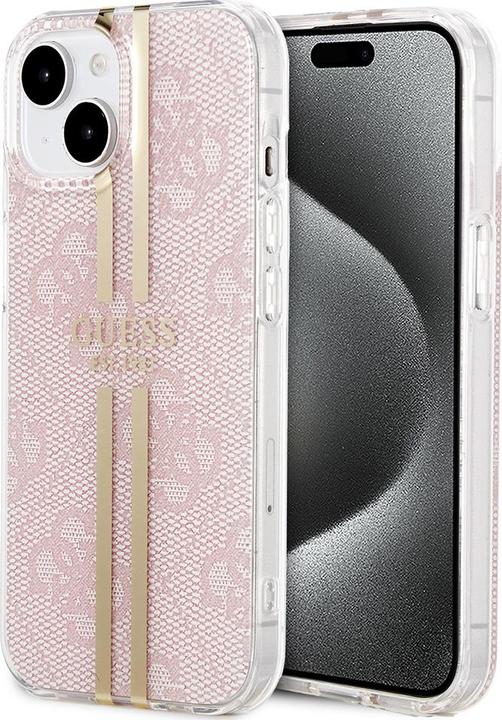 Actual product image Guess GUHCP15SH4PSEGP iPhone 15 / 14 / 13 6.1" różowy/pink hardcase IML 4G Gold Stripe (Apple iPhone 14, Apple iPhone 13, Apple iPhone 15)