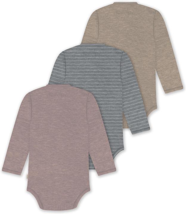 Actual product image Normani Set of 3 baby body wrap long sleeve toddler bodysuit made from merino wool - 9357 (50)