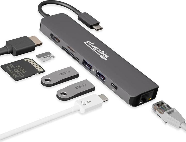 Produktbild Plugable 7-in-1 USB C Hub with Ethernet (USB-C)