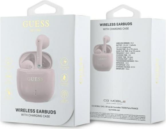 Actual product image Guess Bluetooth headphones GUTWSJ14ESGP TWS + docking station pink/pink Printed Classic Logo (ANC, 26 h, Wireless)