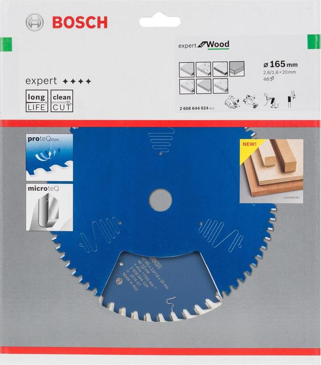 Produktbild Bosch Professional Zubehör Kreissägeblatt Expert for Wood, 165 x 20 x 2,6 mm, 48