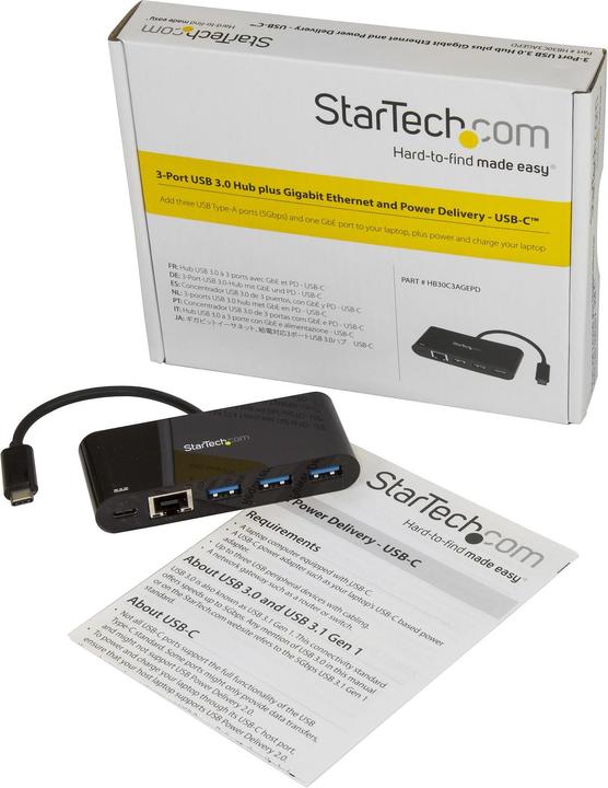 Produktbild StarTech 3PT USB 3.0 C HUB + GBE PD 2.0 (USB-C, 3 Ports)
