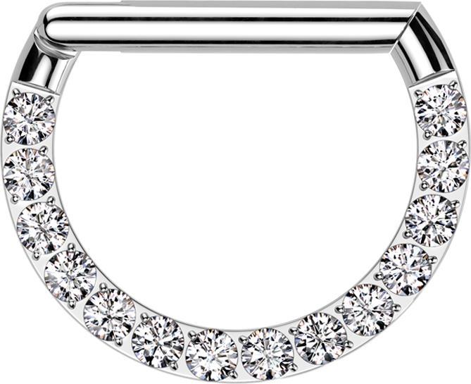 Star Piercing Micro Segmentring klappbar silber Halbring front Kristalle silber (ohne Messing, Titan G23)