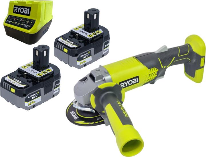 Immagine prodotto Ryobi R18AG-0 Smerigliatrice angolare a batteria 18 V ONE+ 115 mm + 2x batteria 5.0 Ah + caricatore (115 mm)