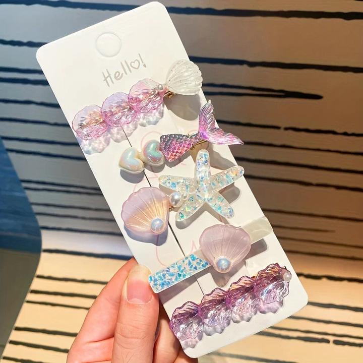 Activity Board 5pcs Niedliche Meerjungfrau & Seestern Haarspange Set - Harz Tier-Designs, perfekt für (5 pz.)