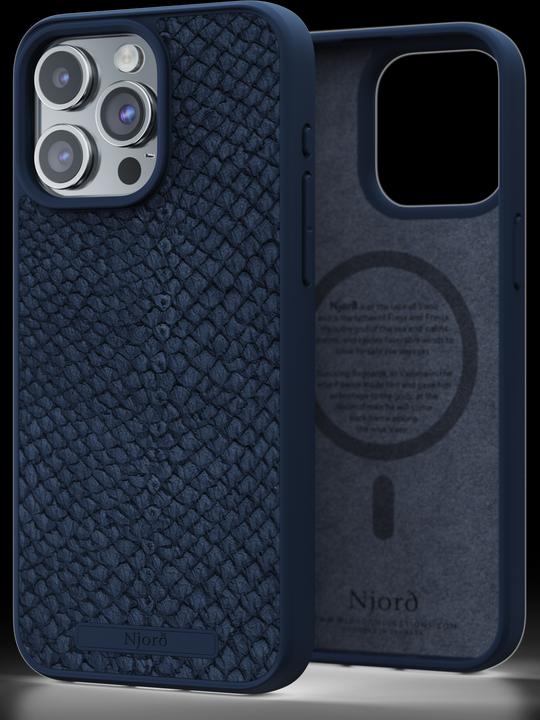 Njord Salmon Leather Magsafe Case for iPhone 15 Pro Max, Blue (Apple iPhone 15 Pro Max)