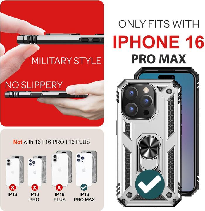 Actual product image Nalia Shockproof Military Style Ring Cover (Apple iPhone 16 Pro Max)