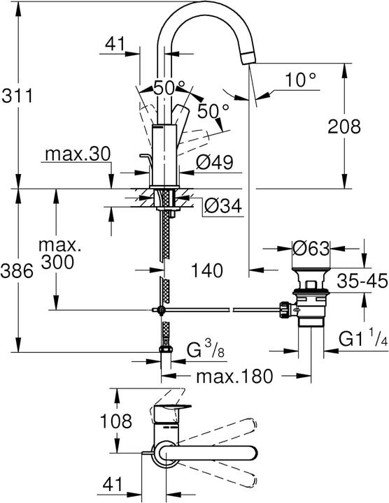 Actual product image Grohe StartEdge lavabo mixer, water-saving, pop-up waste, quick-fit system, L-size, chrome