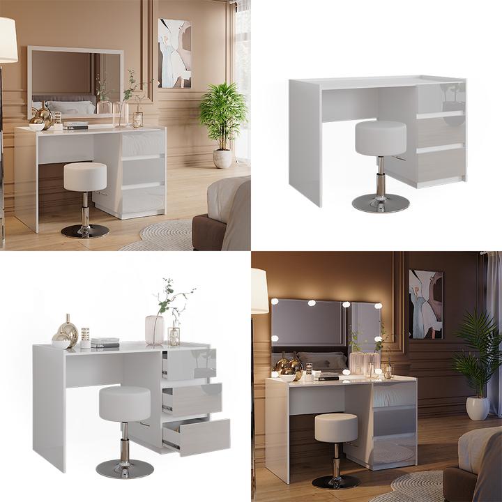Produktbild Vicco Schminktisch Marla, Weiss Hochglanz, 120 cm mit Hocker (120 x 60 x 79 cm)