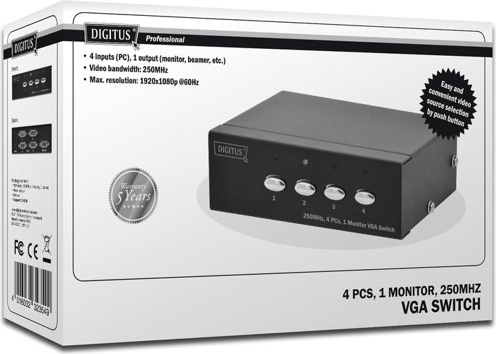 Produktbild Digitus VGA Switch 4 PCs, 1 Monitor