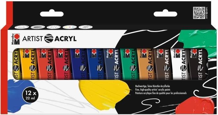Produktbild Marabu Künstler- Acrylfarbe Artist Acryl Set 12x 22 ml (Mehrfarbig, 264 ml)